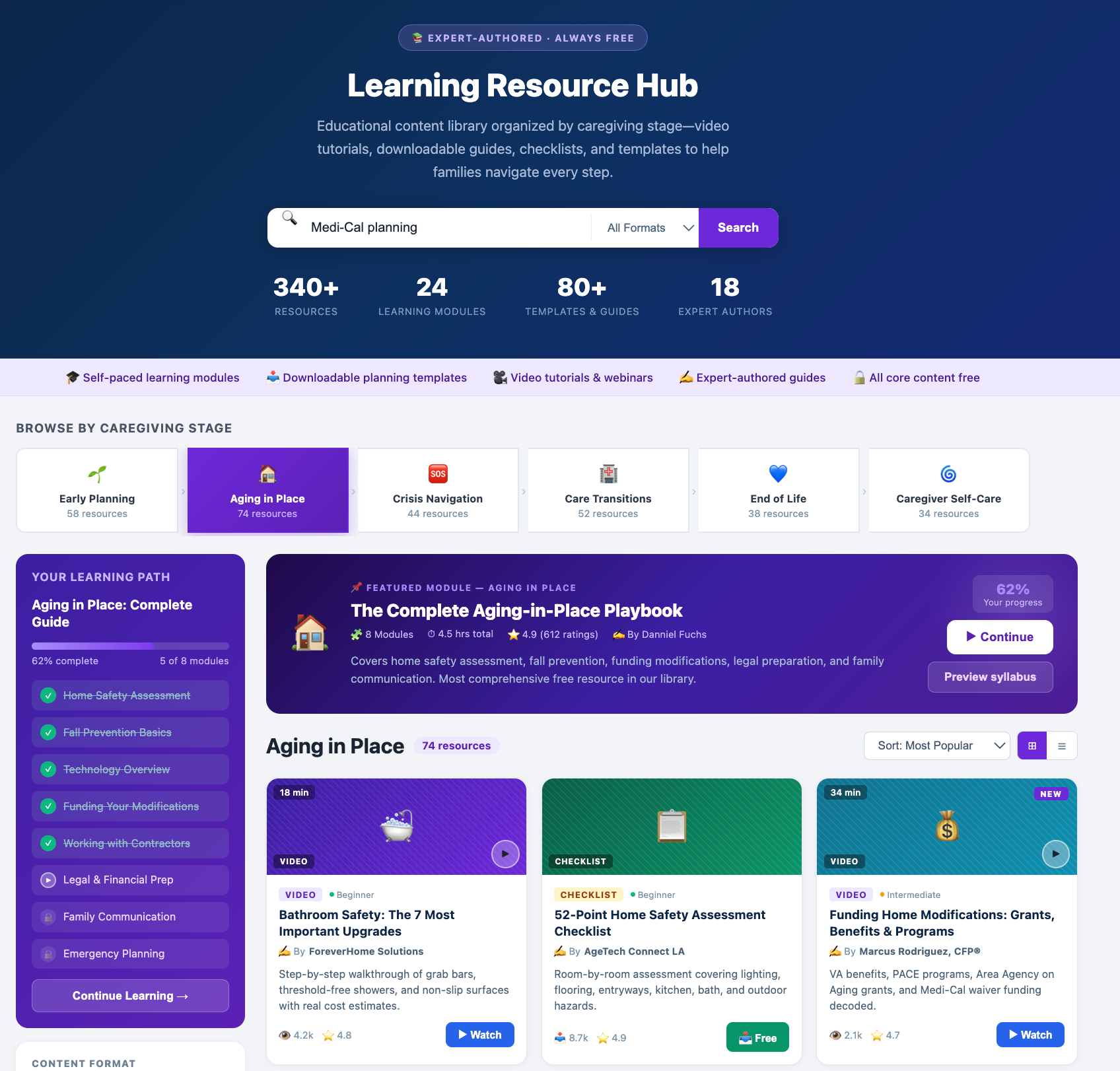 Learning Resource Hub interface